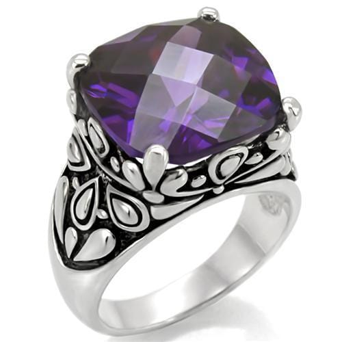 Vintage Rings TK016 Stainless Steel Ring with AAA Grade CZ in Amethyst