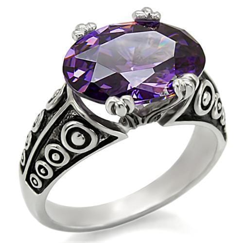 Vintage Rings TK017 Stainless Steel Ring with AAA Grade CZ in Amethyst