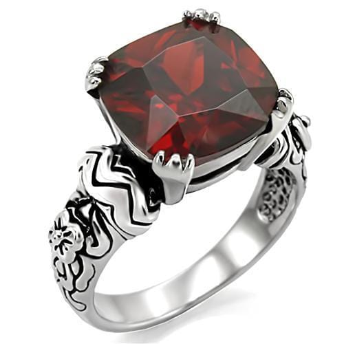 Vintage Rings TK018 Stainless Steel Ring with AAA Grade CZ in Garnet