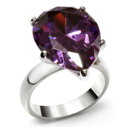 Vintage Rings TK045 Stainless Steel Ring with AAA Grade CZ in Amethyst