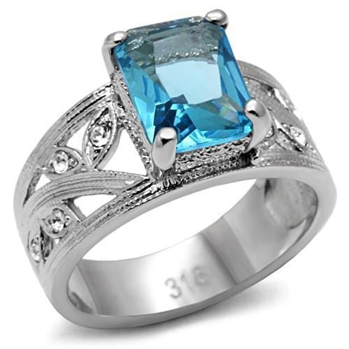 Vintage Rings TK081 Stainless Steel Ring with Synthetic in Sea Blue