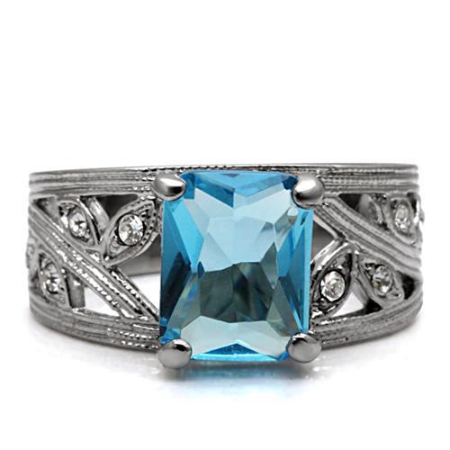 Vintage Rings TK081 Stainless Steel Ring with Synthetic in Sea Blue