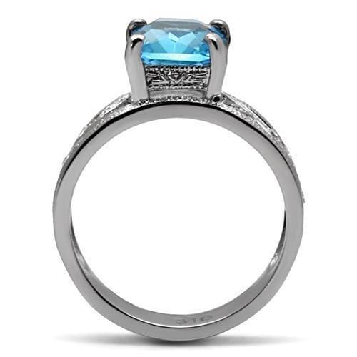 Vintage Rings TK081 Stainless Steel Ring with Synthetic in Sea Blue