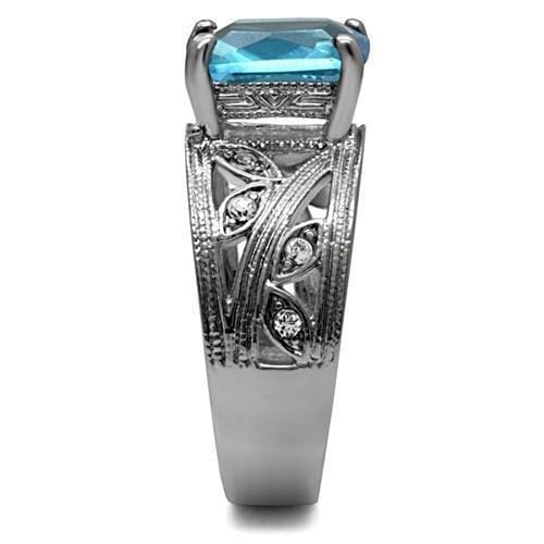 Vintage Rings TK081 Stainless Steel Ring with Synthetic in Sea Blue