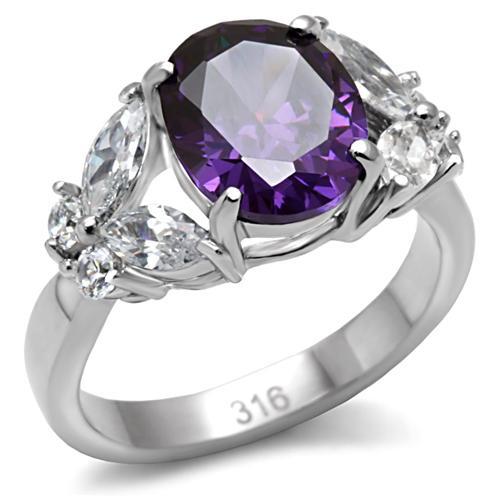 Vintage Rings TK086 Stainless Steel Ring with AAA Grade CZ in Amethyst