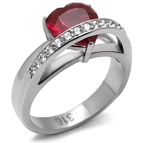 Vintage Rings TK089 Stainless Steel Ring with AAA Grade CZ in Ruby