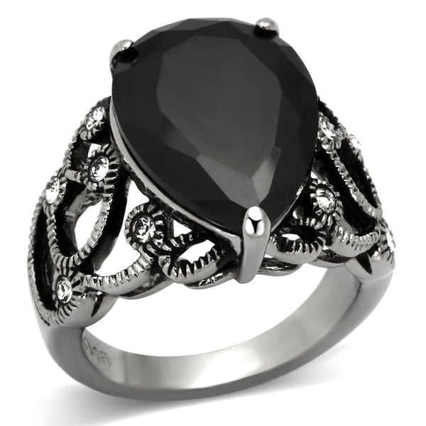 Vintage Rings TK1017 Stainless Steel Ring with AAA Grade CZ in Jet