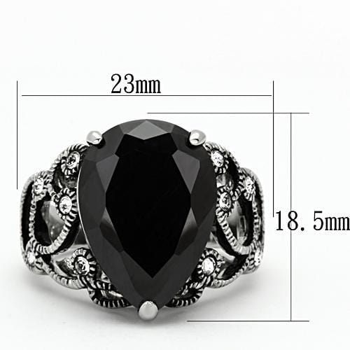 Vintage Rings TK1017 Stainless Steel Ring with AAA Grade CZ in Jet