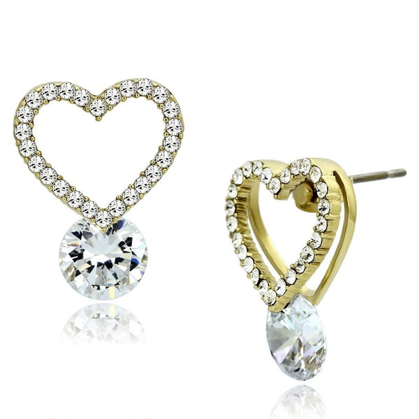 Gold Stud Earrings TK1045 Gold - Stainless Steel Earrings with CZ