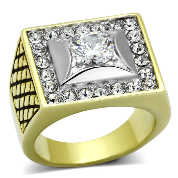 Gold Plated Rings TK1061 Two-Tone Gold - Stainless Steel Ring with CZ