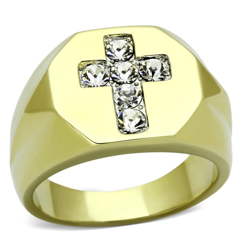 Gold Plated Rings TK1062 Two-Tone Gold - Stainless Steel Ring with Crystal