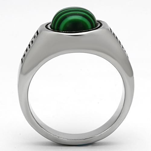 Mens Stainless Steel Rings TK1070 Stainless Steel Ring with Synthetic in Emerald