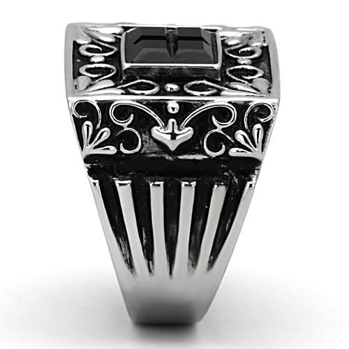 Men's Pinky Rings TK1074 Stainless Steel Ring with Synthetic in Jet