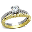 Gold Plated Rings TK1093 Two-Tone Gold - Stainless Steel Ring with CZ