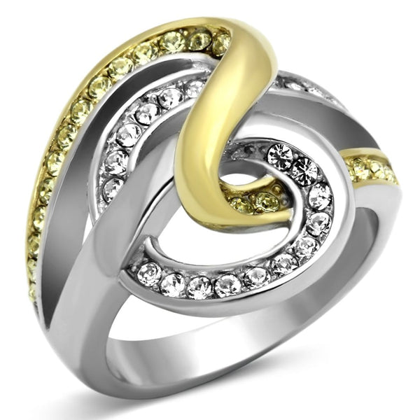 Gold Plated Rings TK1094 Two-Tone Gold - Stainless Steel Ring with Crystal