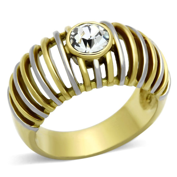 Gold Plated Rings TK1095 Two-Tone Gold - Stainless Steel Ring with Crystal