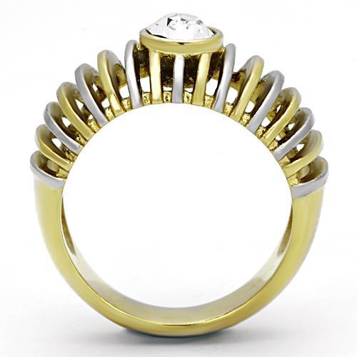 Gold Plated Rings TK1095 Two-Tone Gold - Stainless Steel Ring with Crystal