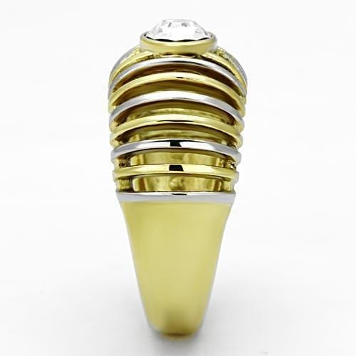 Gold Plated Rings TK1095 Two-Tone Gold - Stainless Steel Ring with Crystal