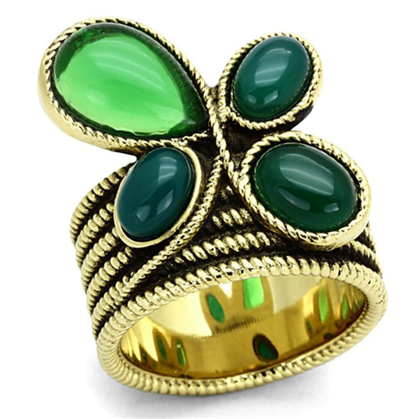 Gold Plated Rings TK1104 Gold - Stainless Steel Ring with Synthetic in Emerald