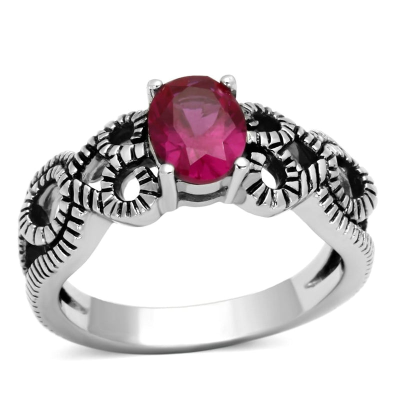 Vintage Rings TK1112 Stainless Steel Ring with AAA Grade CZ in Ruby