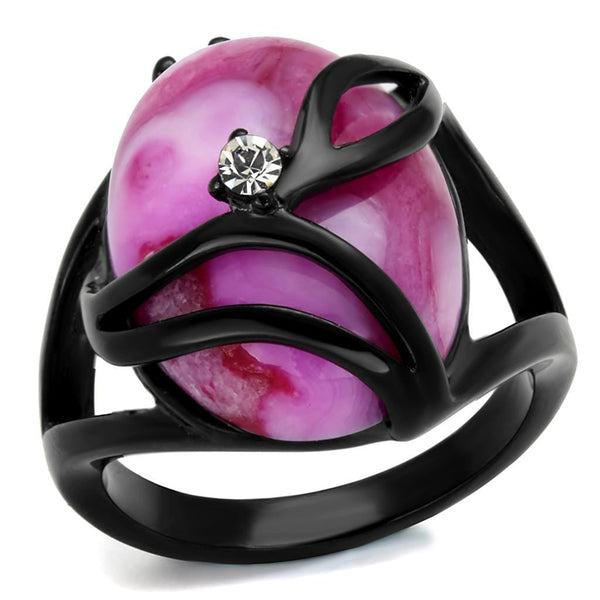 Cheap Rings TK1144J Black - Stainless Steel Ring with Synthetic in Fuchsia