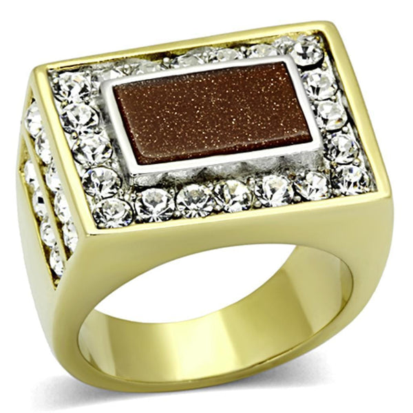Cheap Gold Rings TK1194 Two-Tone Gold - Stainless Steel Ring with Synthetic