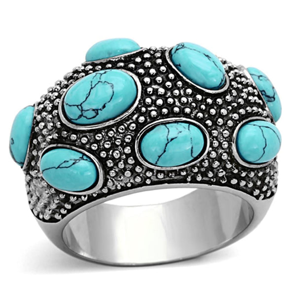 Cheap Rings TK1308 Stainless Steel Ring with Synthetic in Sea Blue