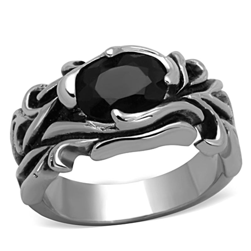 Men's Pinky Rings TK1355 Stainless Steel Ring with Synthetic in Jet