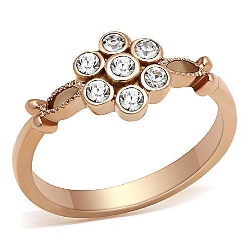 Rose Gold Wedding Rings TK1378 Rose Gold - Stainless Steel Ring with Crystal