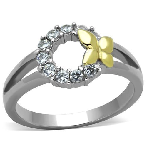 Thin Gold Ring TK1434 Two-Tone Gold - Stainless Steel Ring with CZ