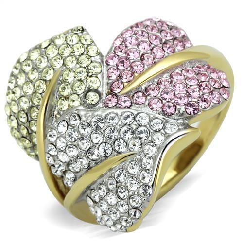 Thin Gold Ring TK1441 Two-Tone Gold - Stainless Steel Ring with Crystal