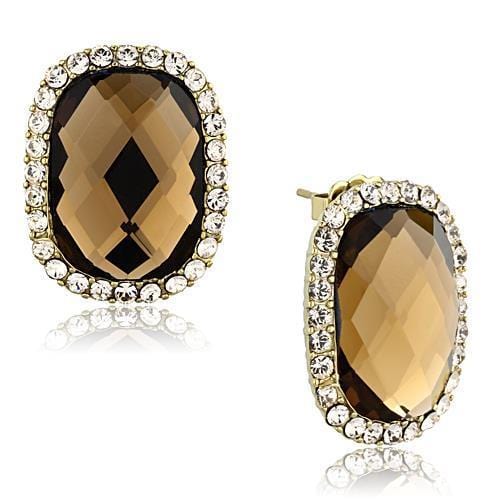 Gold Stud Earrings TK1457 Gold - Stainless Steel Earrings in Smoked Quartz