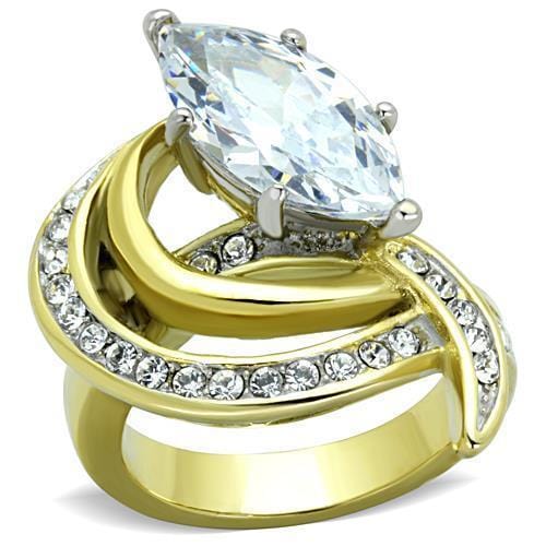 Simple Gold Rings TK1546 Two-Tone Gold - Stainless Steel Ring with CZ