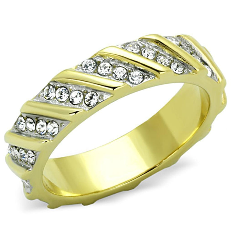 Simple Gold Rings TK1557 Two-Tone Gold - Stainless Steel Ring with Crystal