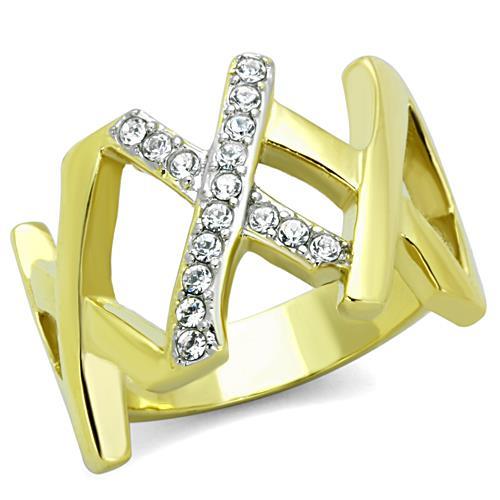 Simple Gold Rings TK1560 Two-Tone Gold - Stainless Steel Ring with Crystal