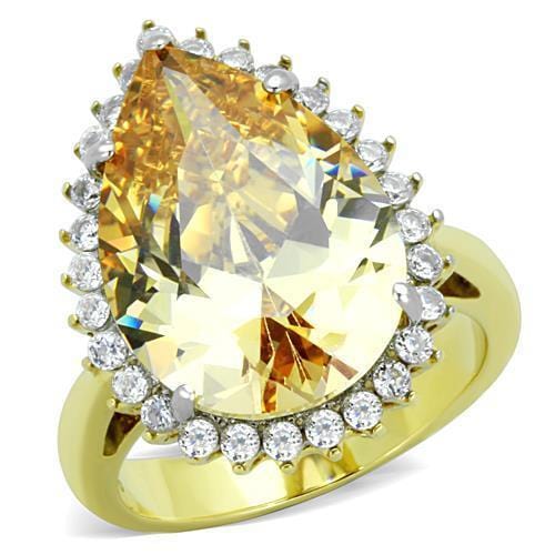 Simple Gold Rings TK1564 Two-Tone Gold - Stainless Steel Ring with CZ