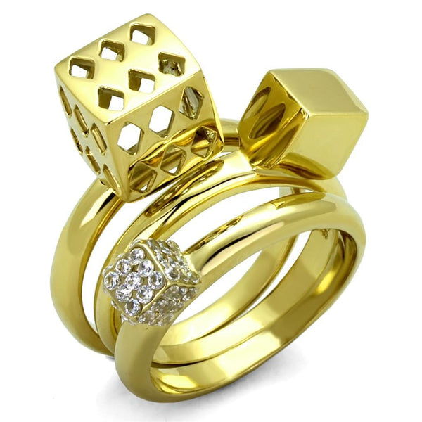 Simple Gold Rings TK1630 Gold - Stainless Steel Ring with AAA Grade CZ