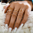 Tocona 8pcs/sets Bohemian Geometric Rings Sets Clear Crystal Stone Gold Chain Opening Rings for Women Jewelry Accessories 9012 AExp