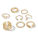 Tocona 8pcs/sets Bohemian Geometric Rings Sets Clear Crystal Stone Gold Chain Opening Rings for Women Jewelry Accessories 9012 AExp