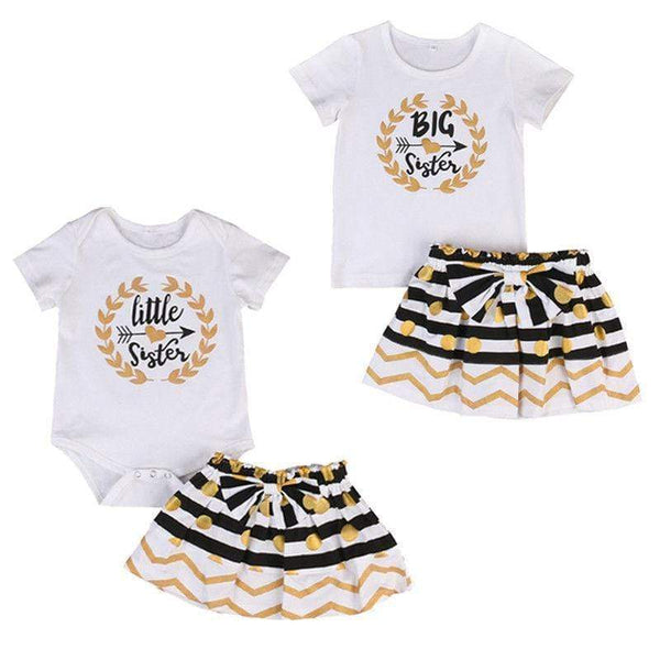 Toddler Baby Kid Girls Clothes Set Little Big Sister Little Big Sister Romper Dress TShirt Mini Skirt Outfit Set