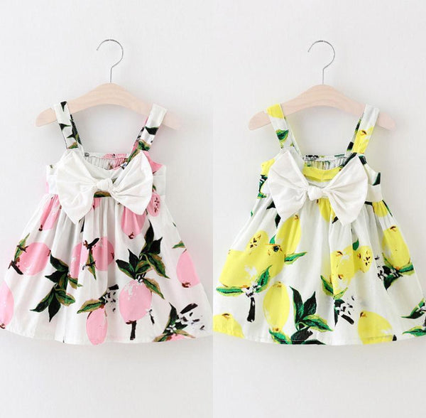 Toddler Infant Kids Baby Girls Summer Floral Lemon Bownot Dress Princess Party Wedding Tutu Dresses