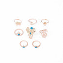 TOMTOSH 2017 8pcs /Pack Boho Retro Elephant Snake Blue gem Rings Lucky Stackable Midi Rings Set of Rings for Women Party-Gold-JadeMoghul Inc.