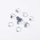 TOMTOSH 2017 8pcs /Pack Boho Retro Elephant Snake Blue gem Rings Lucky Stackable Midi Rings Set of Rings for Women Party-Silver-JadeMoghul Inc.
