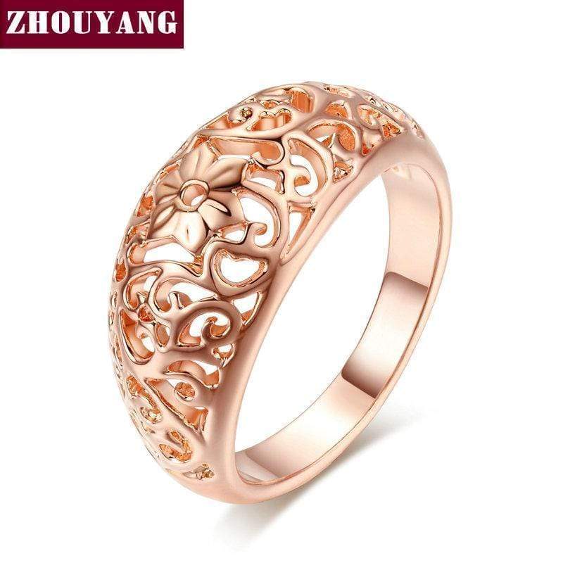 Top Quality Flower Hollowing craft Rose Gold Color Ring Fashion Jewelry Full Sizes Wholesale ZYR281 AExp