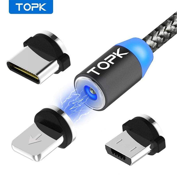 TOPK AM17 1M LED Magnetic USB Cable for iPhone Xs Max 8 7 6 & USB Type C Cable & Micro USB Cable for Samsung Xiaomi LG USB C AExp