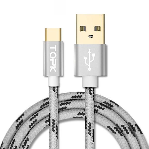 TOPK USB Type C Cable Fast Charging USB C Cable for Samsung Galaxy S9 S8 Oneplus 6 Nylon Braided Data Sync Type-C Phone Cable-Grey-0.4m-JadeMoghul Inc.
