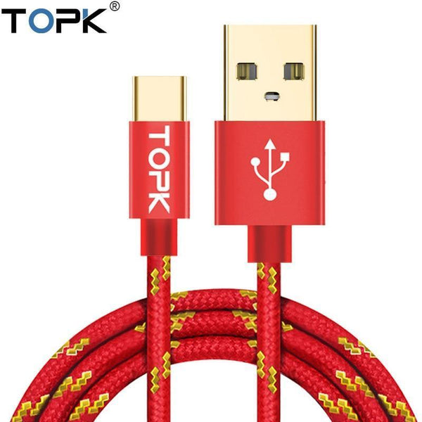 TOPK USB Type C Cable Striped Cotton Braided Wire Aluminum Casing Gold-plated Connector USB C Cable for Type-C Devices JadeMoghul Inc. 