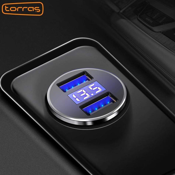 TORRAS Dual USB Car Charger Adapter Display LED 5V/3.4A Fast Charging Phone Charger For iPhone X 8 Plus Car Charger usb Fast LED
