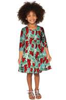 Toscana Toscana Gloria Empire Waist Green Printed Dress - Girls Gloria Empire Waist Dress