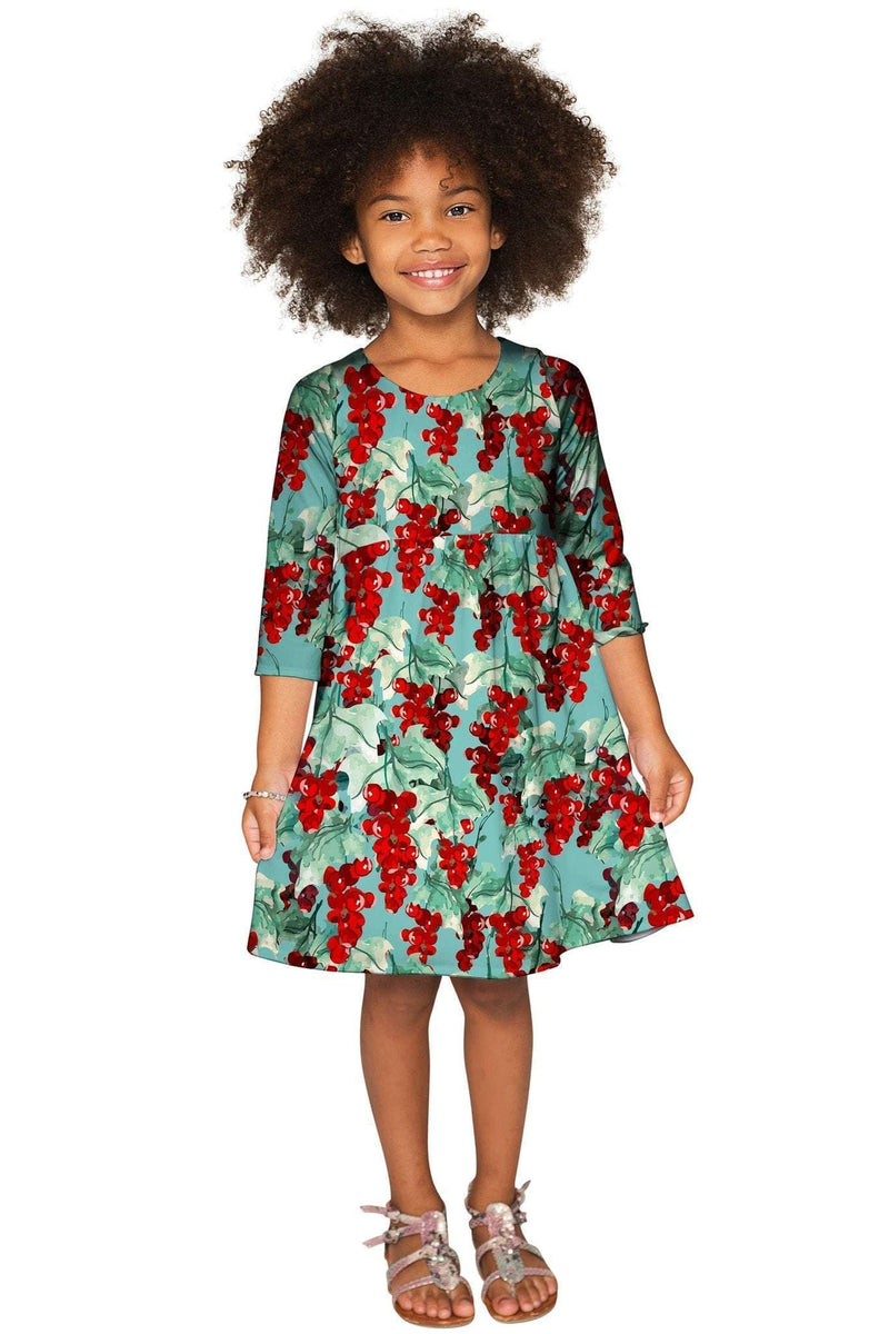 Toscana Toscana Gloria Empire Waist Green Printed Dress - Girls Gloria Empire Waist Dress